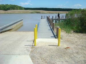 Lawnes Creek, Surrey County, Virginia - Boat ramp with synthetic tending piers and pilings