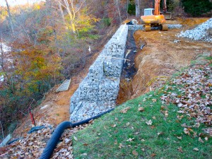 Gabion Basket Wall slope stabilization - during construction