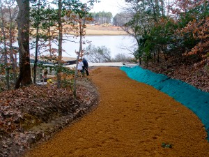 Municipal job for York County Parks and Recreation - New Quarter Park by WEC Marine. Commercial floating pier, site stabilization and riprap, including access road and gangway.